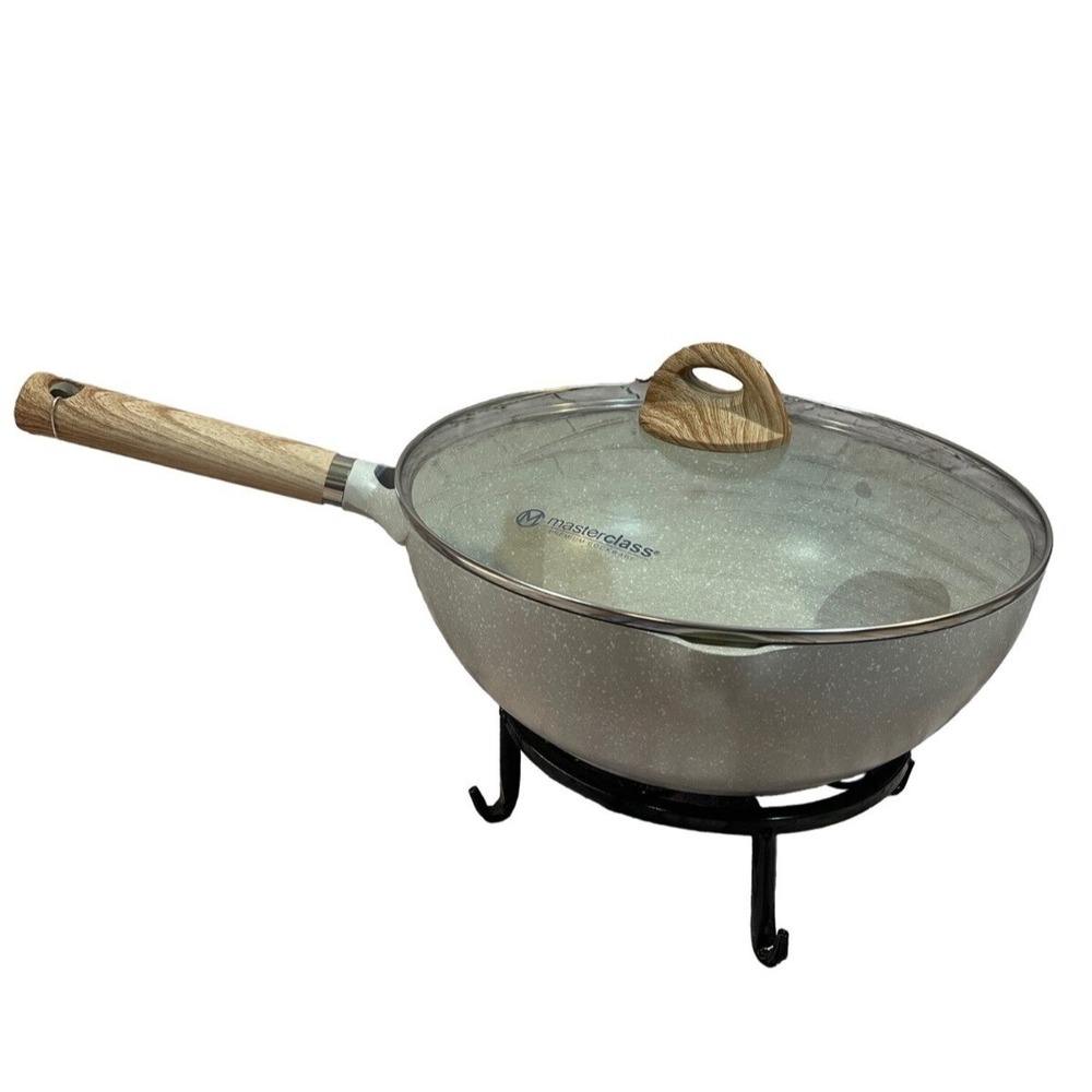Master Class Wok with Glass Vented Lid Gray with White Specks Nonstick‎